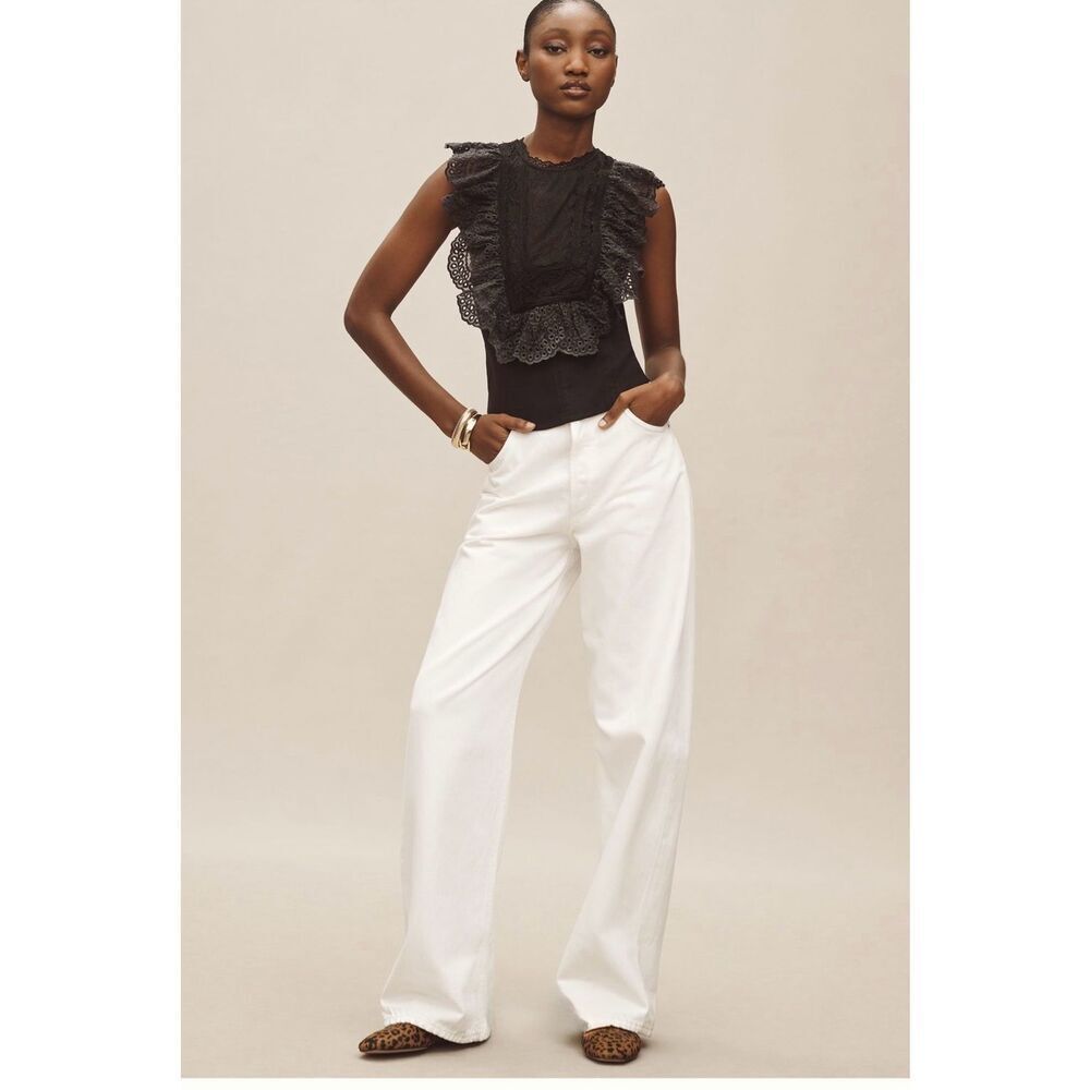 By Anthropologie Eyelet Ruffle Black Bib Tank - Picture 4 of 8